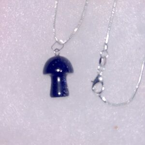 Psychedelic Boho Hippie Blue Goldstone Mushroom Sterling Silver Necklace 16”
